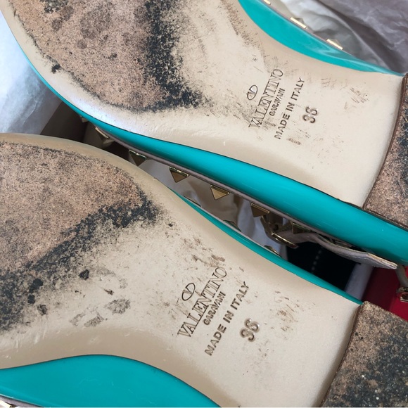 Valentino Garavani Rockstud Turquoise Cage Ballet Flat Studded Shoes Size 36 - Picture 8 of 16